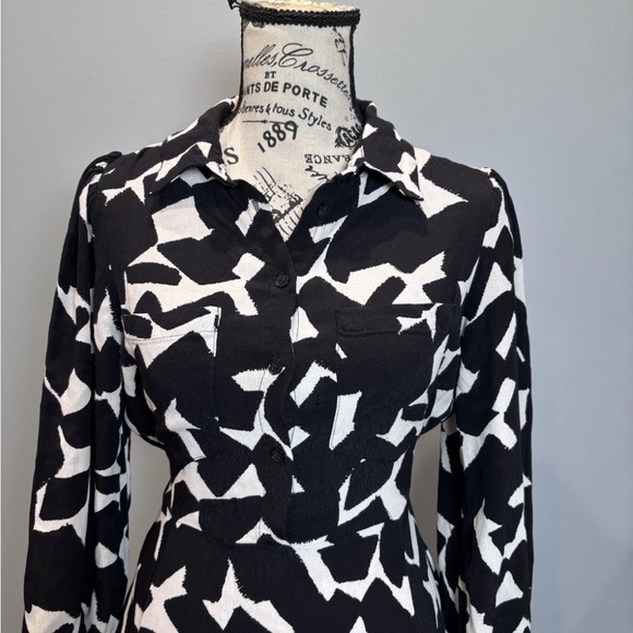 Zara Black and White Patterned Long Sleeve Dress - Picture 5 of 8